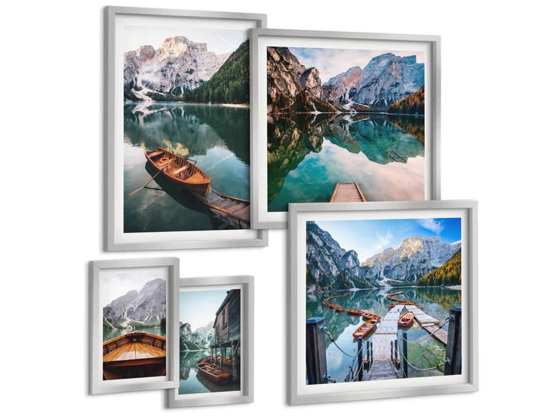 Conjunto De Pinturas Lagos Tranquilos Barcos De Madeira Espelharte (5 Peças)