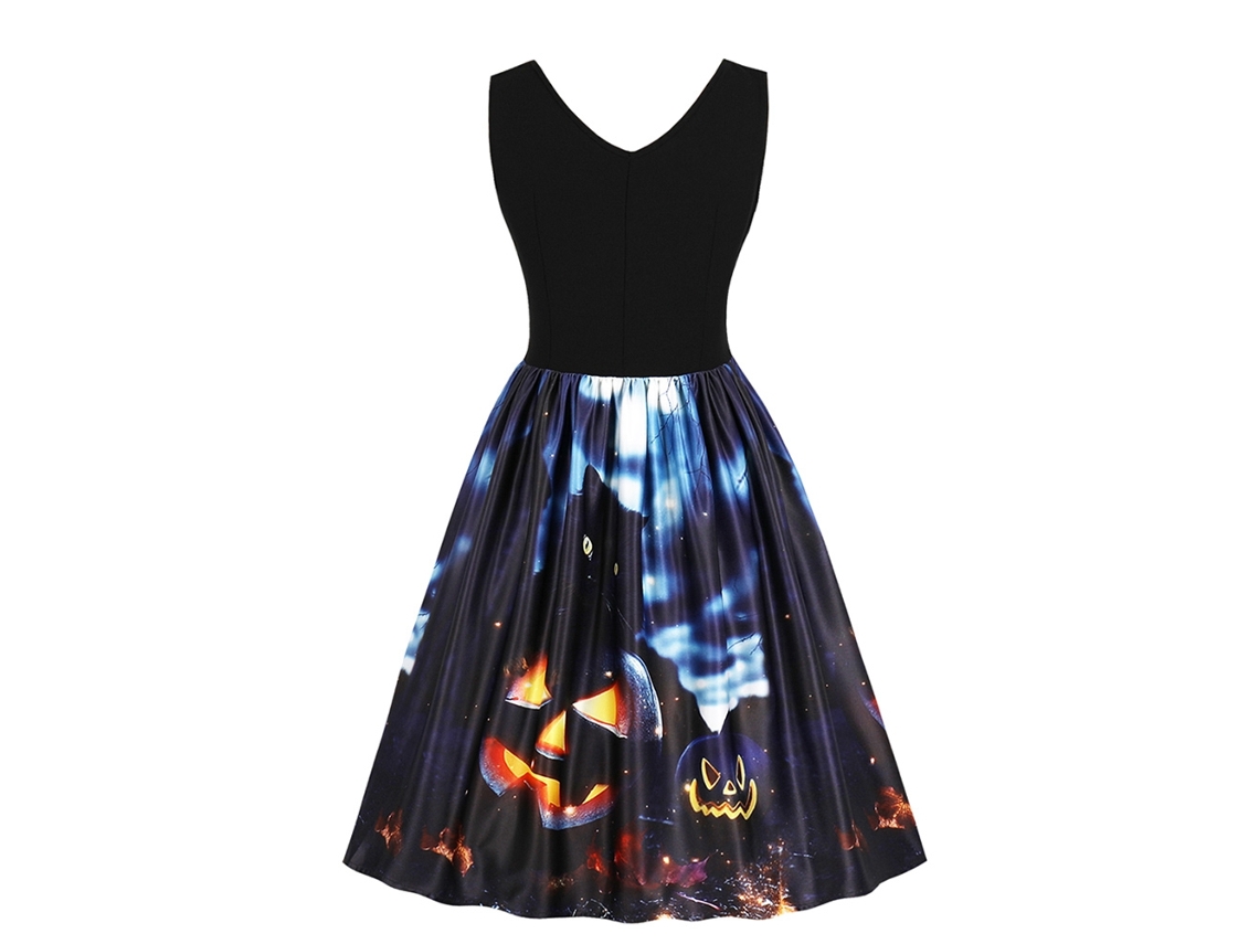 Vestido Midi Halloween Vintage Sem Mangas Com Decote V E Cintura Alta Da Laxiscreed 4xl