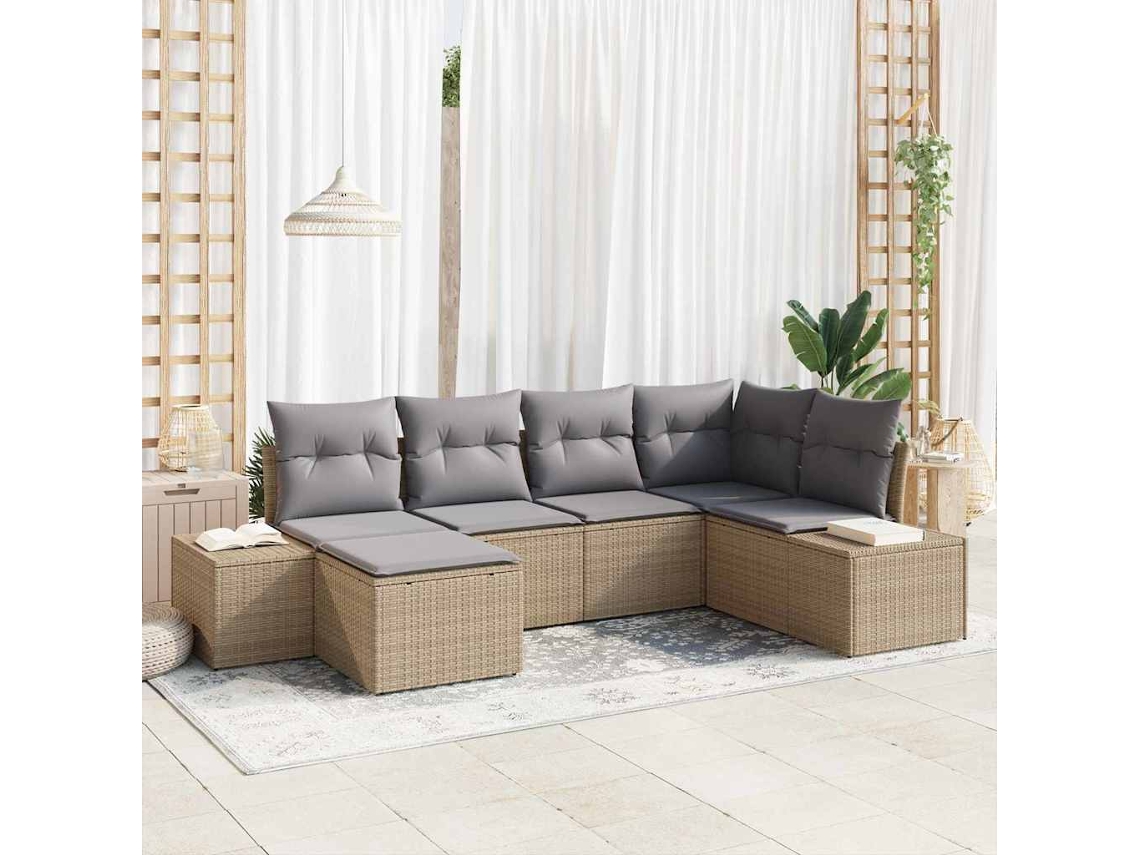Vidaxl Conjunto De Sofá De Jardim 6 Unid. Bege E Cinza Claro Vime Pe