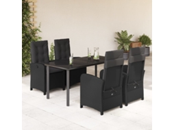 Conjunto 5 Peças Jantar P/ Jardim C/ Almofadões Vime Pe Preto Dkd Home Decor