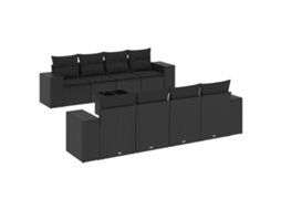 Conjunto de 9 sofás de jardim com almofadões Vime Pe Preto MAISON EXCLUSIVE (9 peças)