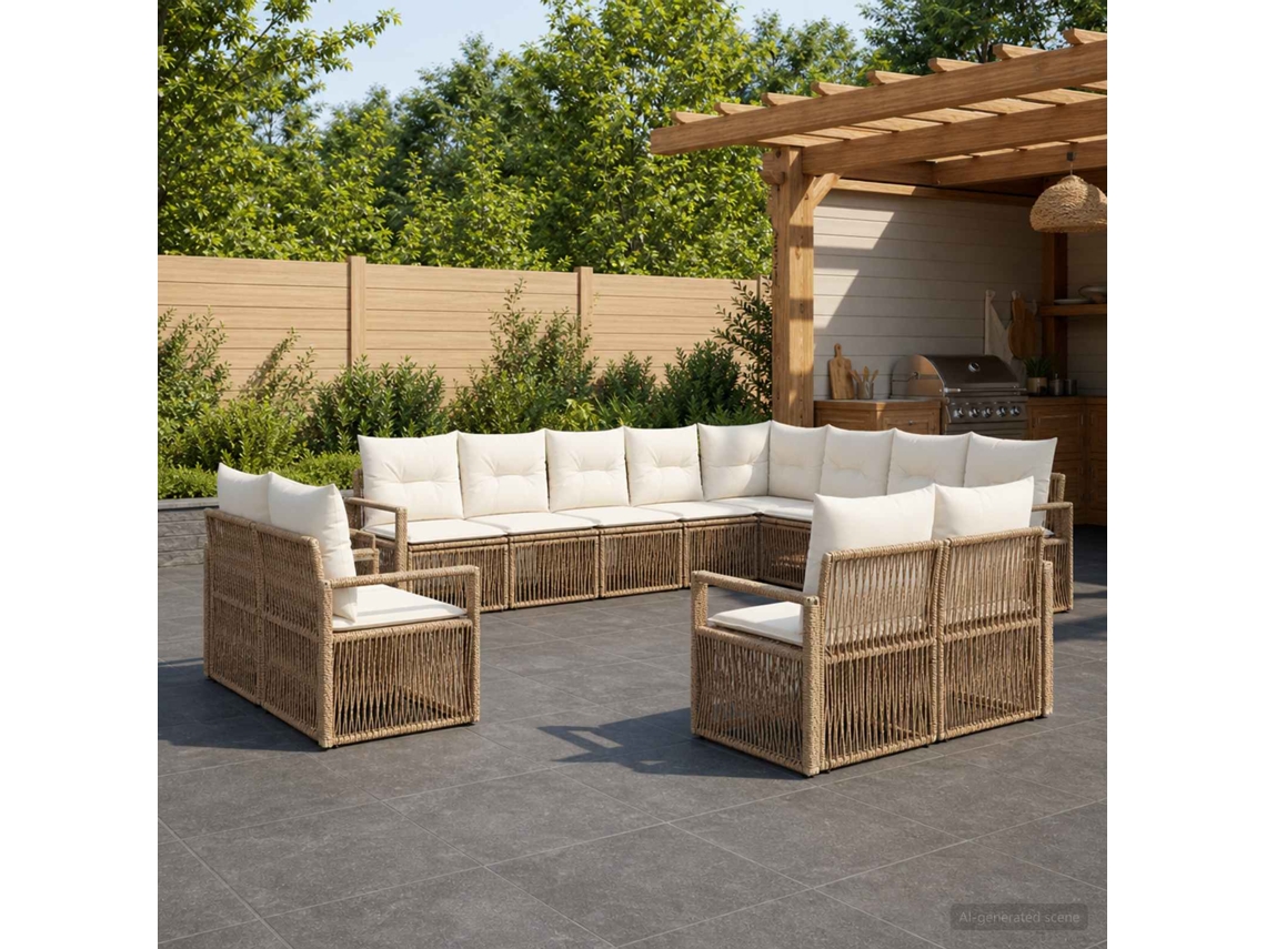 Vidaxl Conjunto De Sofá De Jardim 12 Unid. Bege Vime Pe