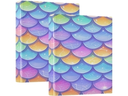 Pastéis escolares coloridos com estampa de escamas de peixe, 3,8 cm, 1,5 polegadas, com 3 anéis e prancheta, pacote com 1 ou 2 unidades.