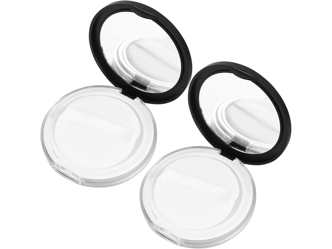 Conjunto De 2 Caixas De Pó Portáteis De Plástico Preto Com 2 Esponjas
