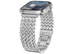 Bracelete Para Apple Watch 46/49/45/44mm - Aço Inoxidável Trançado Espinha De Peixe Prateada
