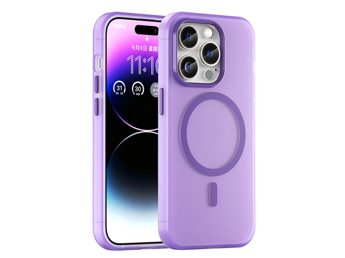 Capa Híbrida Translúcida Para Iphone 14 Pro Max - Tpu E Pc Com Magsafe | Fosca - Roxo Escuro