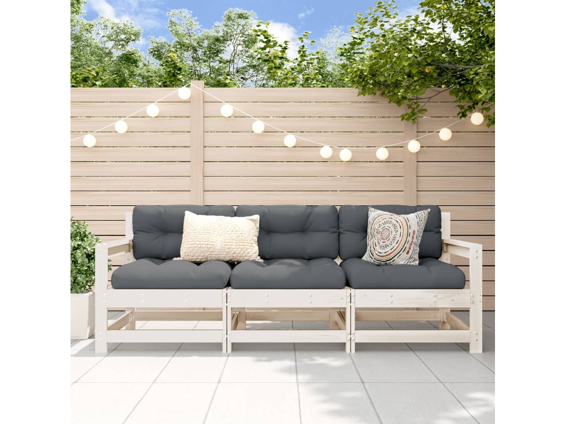Vidaxl 3 Pcs Conjunto Lounge De Jardim Madeira De Pinho Maciça Branco