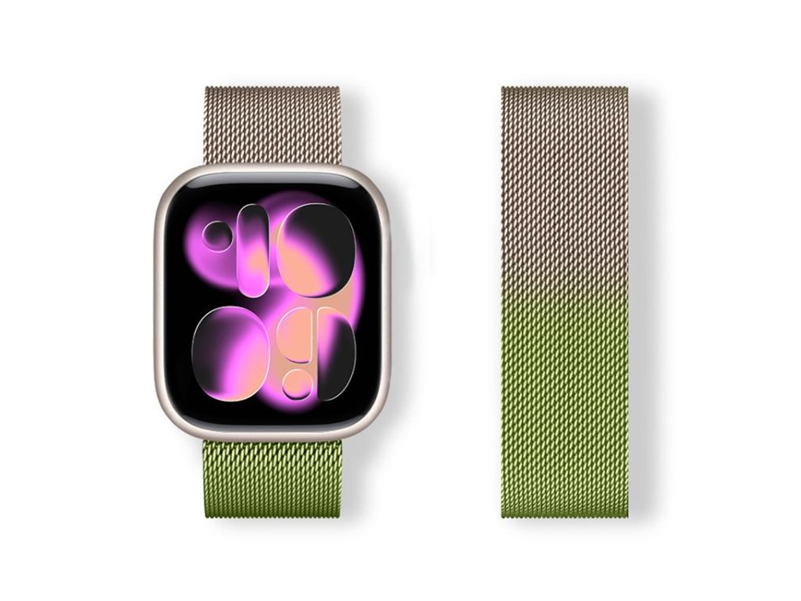 Bracelete para Apple Watch 42/41/40/38mm Aço Inoxidável Magnético Milanese Loop Degradê Dourado e Verde XIAOMOYU