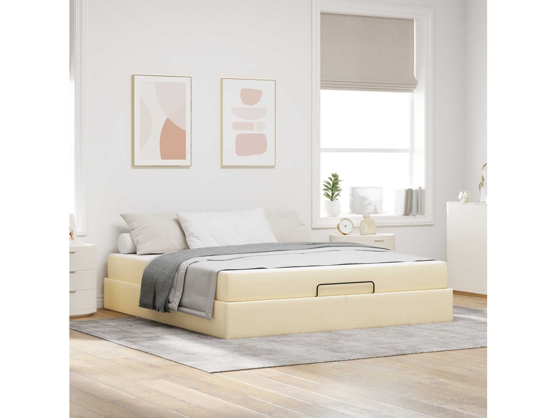 Vidaxl Estrutura De Cama Com Colchão 2 Pcs Creme Tecido