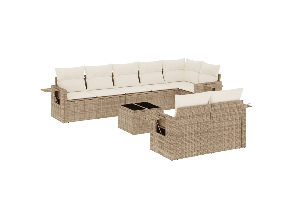 Conjunto de 9 Sofás para Jardim com Almofadões Vime Pe Bege MAISON EXCLUSIVE (90x200 cm)