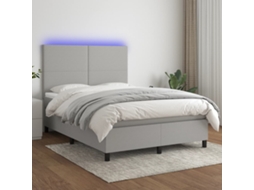 Vidaxl Cama Box Spring C/ Colchão e Led 140x190 Cm Tecido Cinza claro
