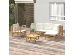 Vidaxl 6 Pcs Conjunto Lounge De Jardim Bambu C/ Almofadões Branco Nata