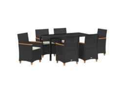 Conjunto 7 De Jantar De Jardim Com Almofadas Vidaxl Preto Rattan Pe