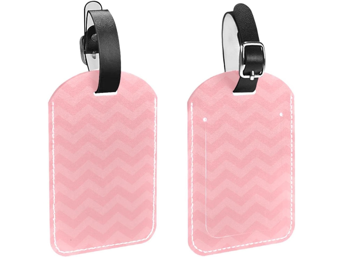 Conjunto De 2 Etiquetas Bagagem Em Couro Sintético Com Design Triangular Rosa