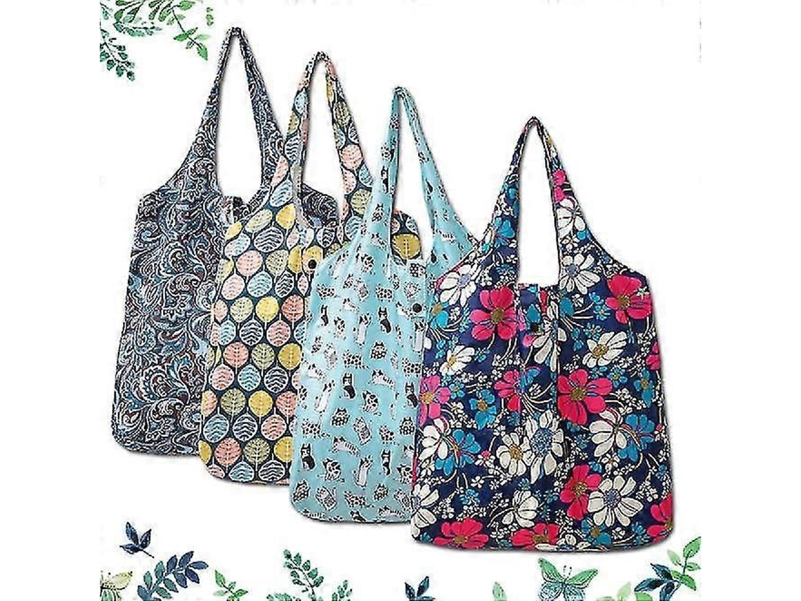 Conjunto de 4 Sacolas Compras Reutilizáveis, 6 Supermercado Laváveis, Sacola Dobrável, Sac Ola Praia, Portátil, GOKOCO