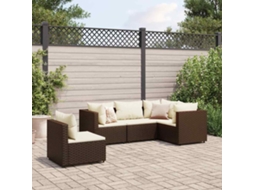 Vidaxl 5 Pcs Conjunto Lounge Jardim C/ Almofadões Vime Pe Castanho