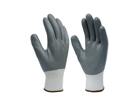Luvas De Poliéster Com Revestimento Completo De Nitrila Em Branco E Cinza Hantums (tamanho 9)