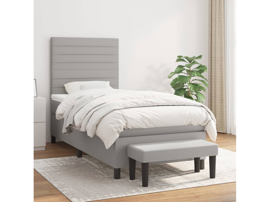 Cama Com Molas/colchão 100x200 Cm Tecido Cinzento-claro