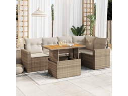 Vidaxl 6 Pcs Conjunto De Sofás P/ Jardim Com Almofadões Vime Pe Bege