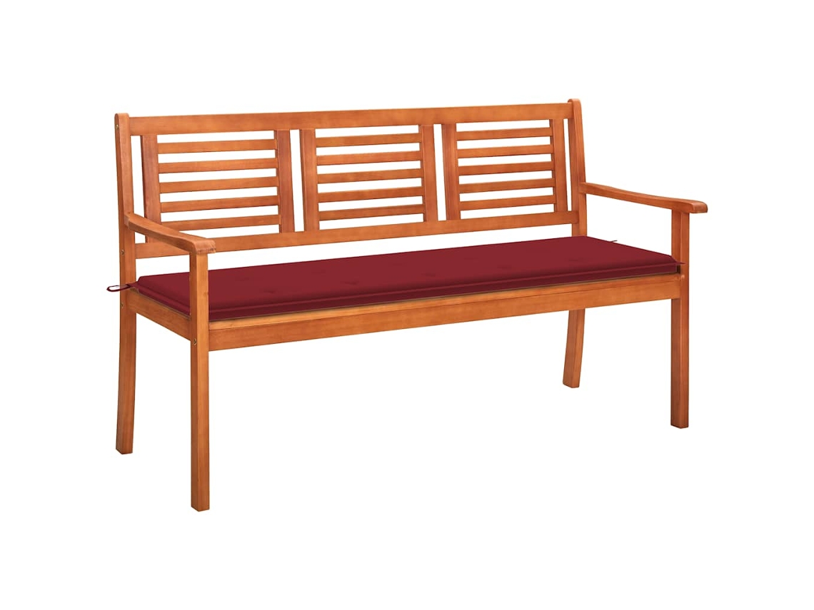 Vidaxl Banco De Jardim 3 Lugares C/ Almofadão 150 Cm Eucalipto Maciço