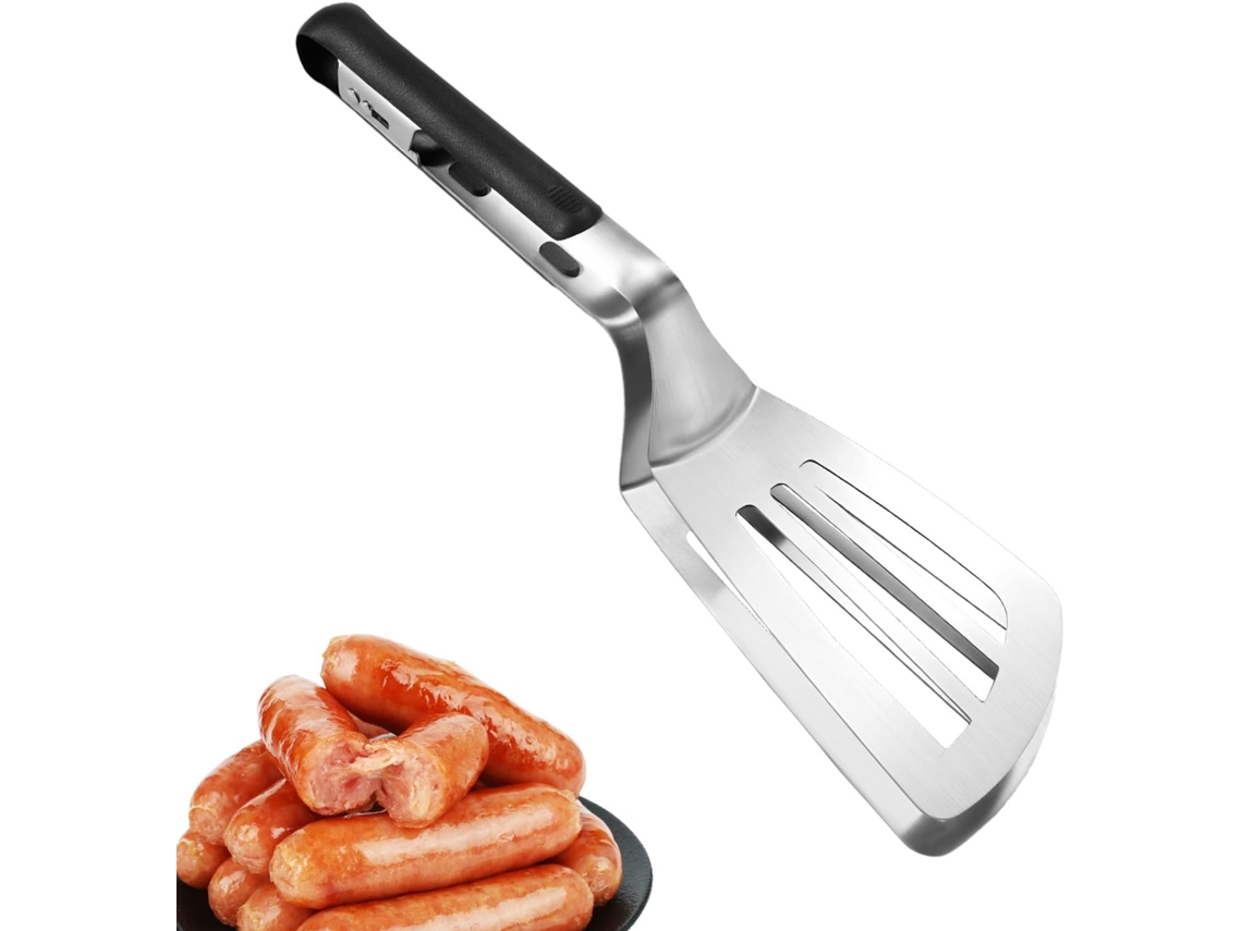 Pinça Para Churrasco Em Aço Inoxidável, Anti Escaldante, Com Coletor De Ovos – Pinça Para Bife Na Churrasqueira