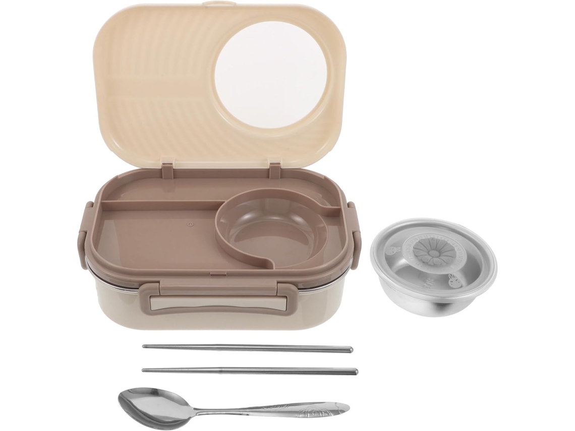 Marmita Bento Alipis Em Aço Inoxidável Com 3 Compartimentos, Portátil E Reutilizável, Com Colher, Pauzinhos E Tigela