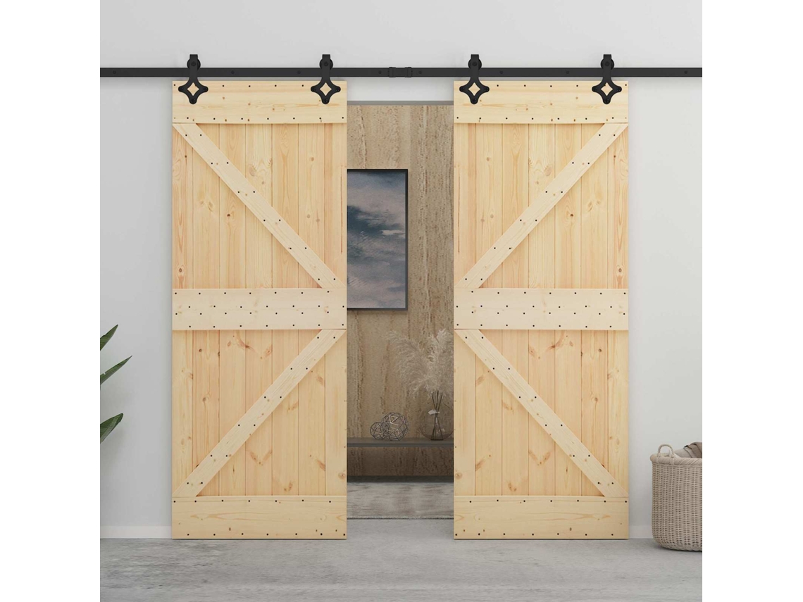 Vidaxl Porta Deslizante 2 Pcs 80 X 210 Cm Madeira De Pinho Maciça