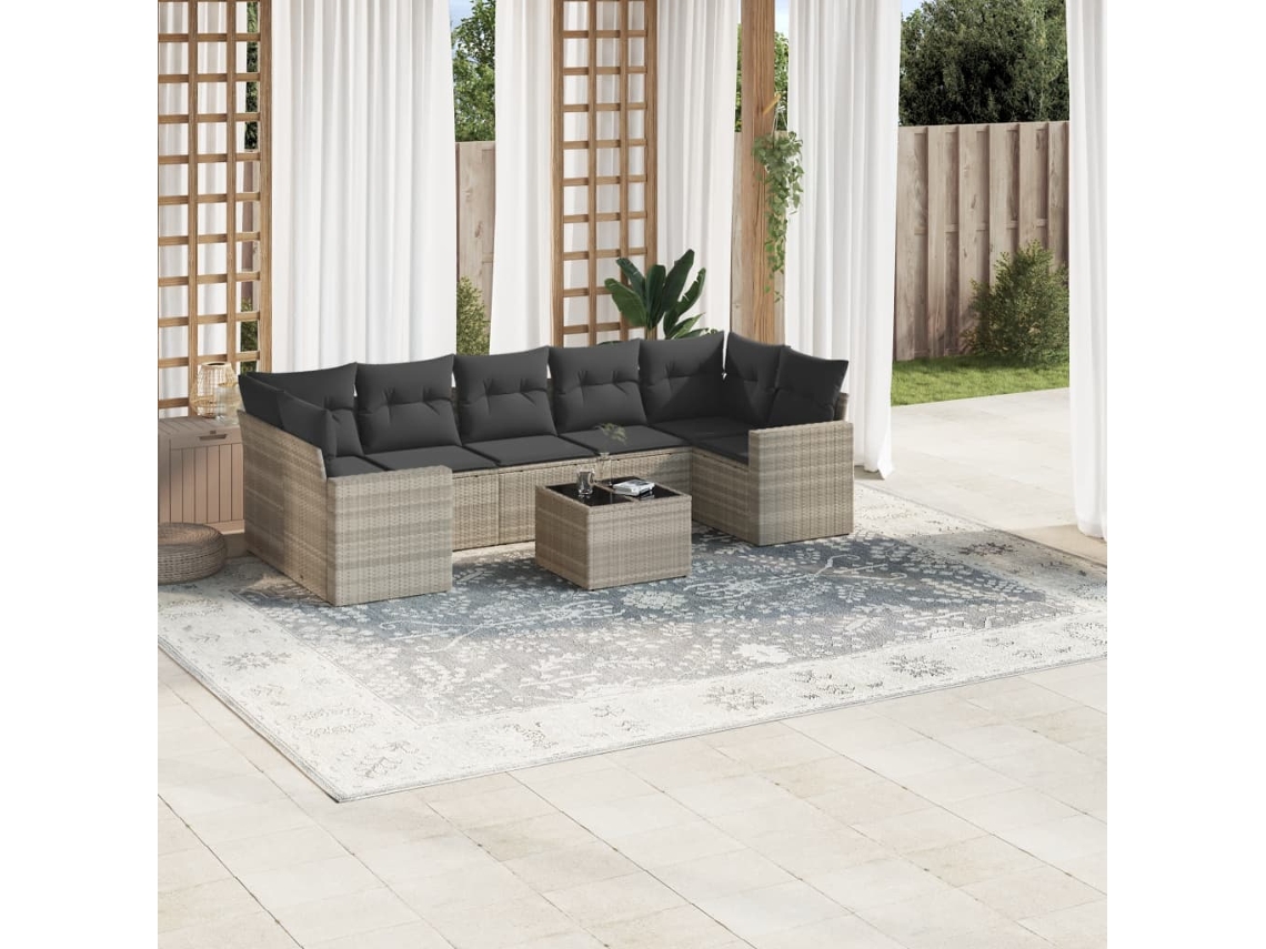 Vidaxl 8 Pcs Conj. Sofás Jardim C/ Almofadões Vime Pe Cinzento claro