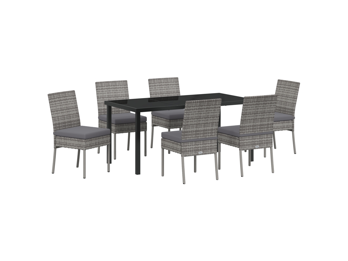 Conjunto 7 De Jantar De Jardim Vidaxl Cinza Rattan Sintético