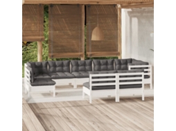 9 unidades Conj. Lounge De Jardim C/ Almofadões Pinho Maciço Branco Dkd Home Decor