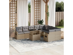 Vidaxl 10 Pcs Conjunto De Sofás P/ Jardim Com Almofadões Vime Pe Bege