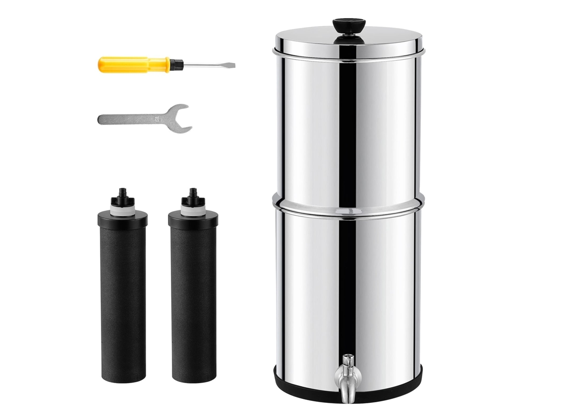 Sistema de Filtragem Água por Gravidade 8 5 L Filtro para Bancada em Aço Inoxidável 304 Reduz Chumbo e Até 99 do Cloro com 2 Filtros Carvão Torneira
