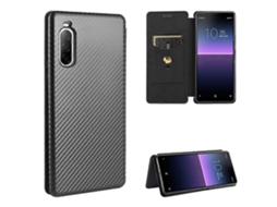 Capa De Tpu Pc Couro Pu Com Textura De Fibra De Carbono Horizontal E Compartimento Para Cartão Para Sony Xperia 10 Ii