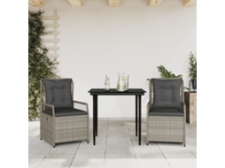 Vidaxl 3 Pcs Conjunto De Jantar P/ Jardim C/ Almofadões Cinzento Claro