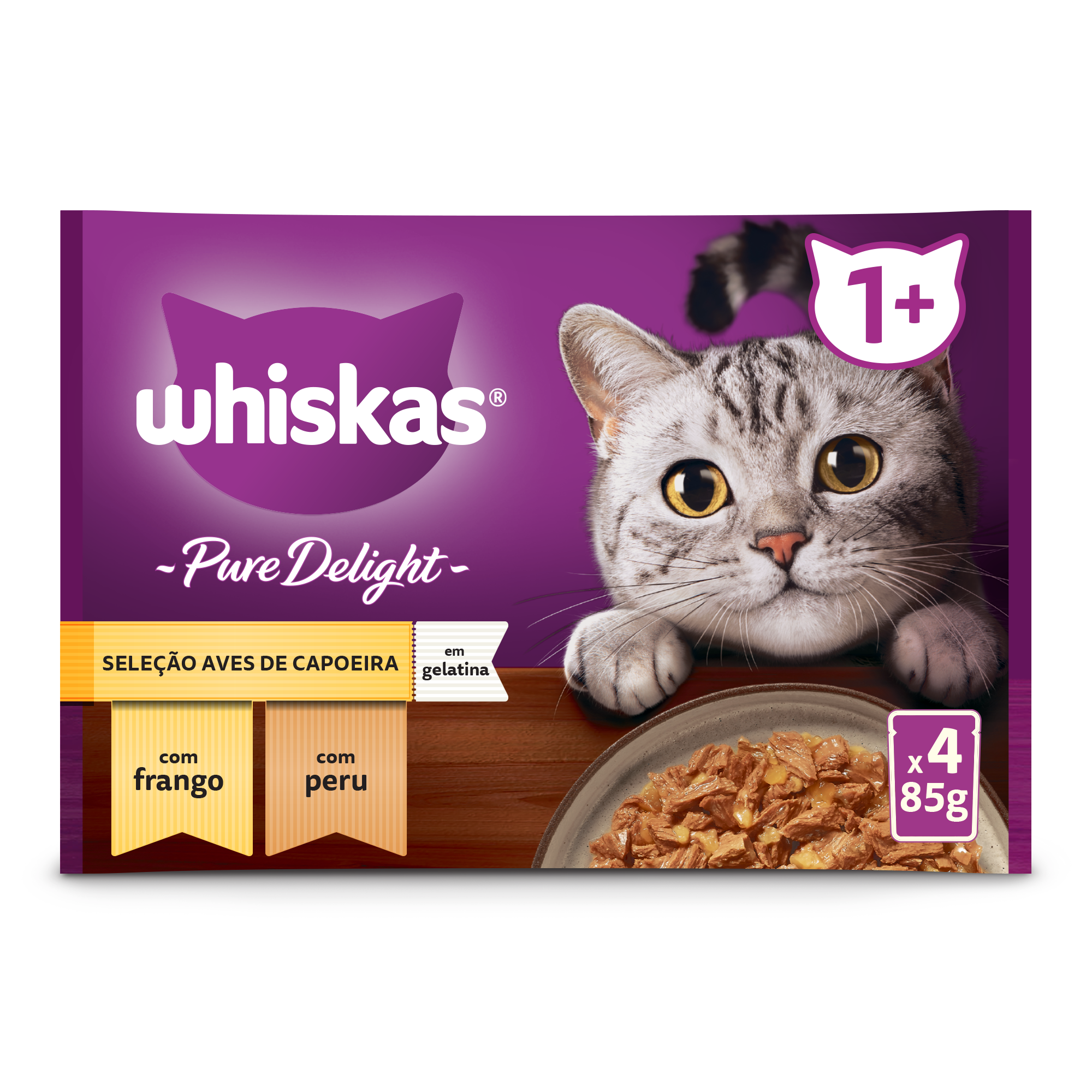 Pure Delight Comida Húmida para Gatos Adultos Seleção Aves em Gelatina em Saquetas 13X4X85G WHISKAS