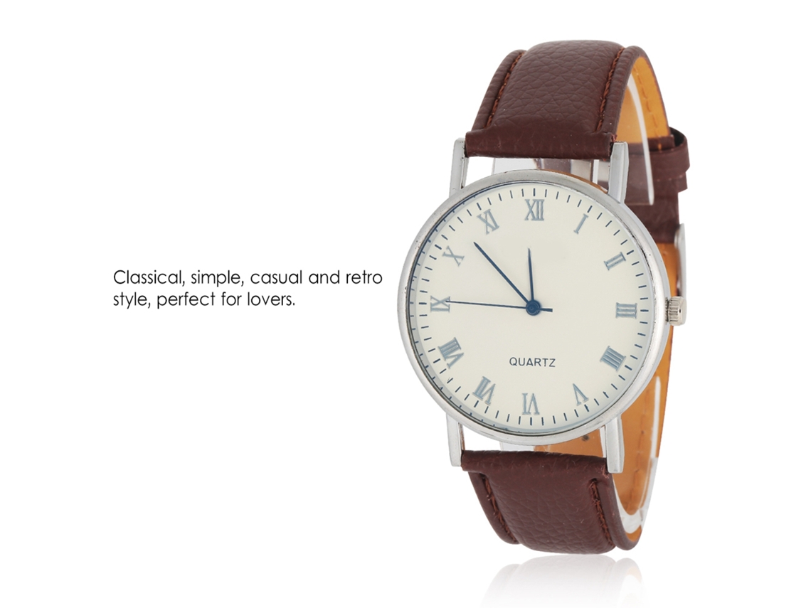 Reloj De Pareja De Cuero Marrón Con Dial Blanco Luz Azul Analógico De Cuarzo