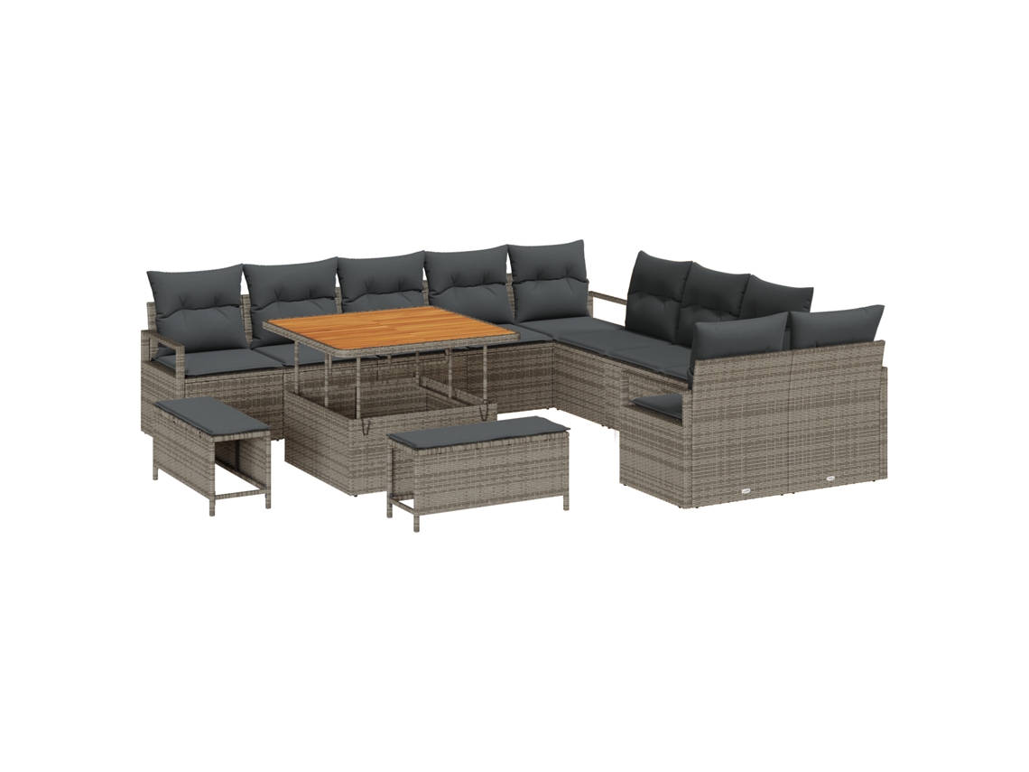 Conjunto 13 Conjunto De Móveis Para Exterior Vidaxl Cinzento Vime Pe (100 X 100 X 71 Cm)