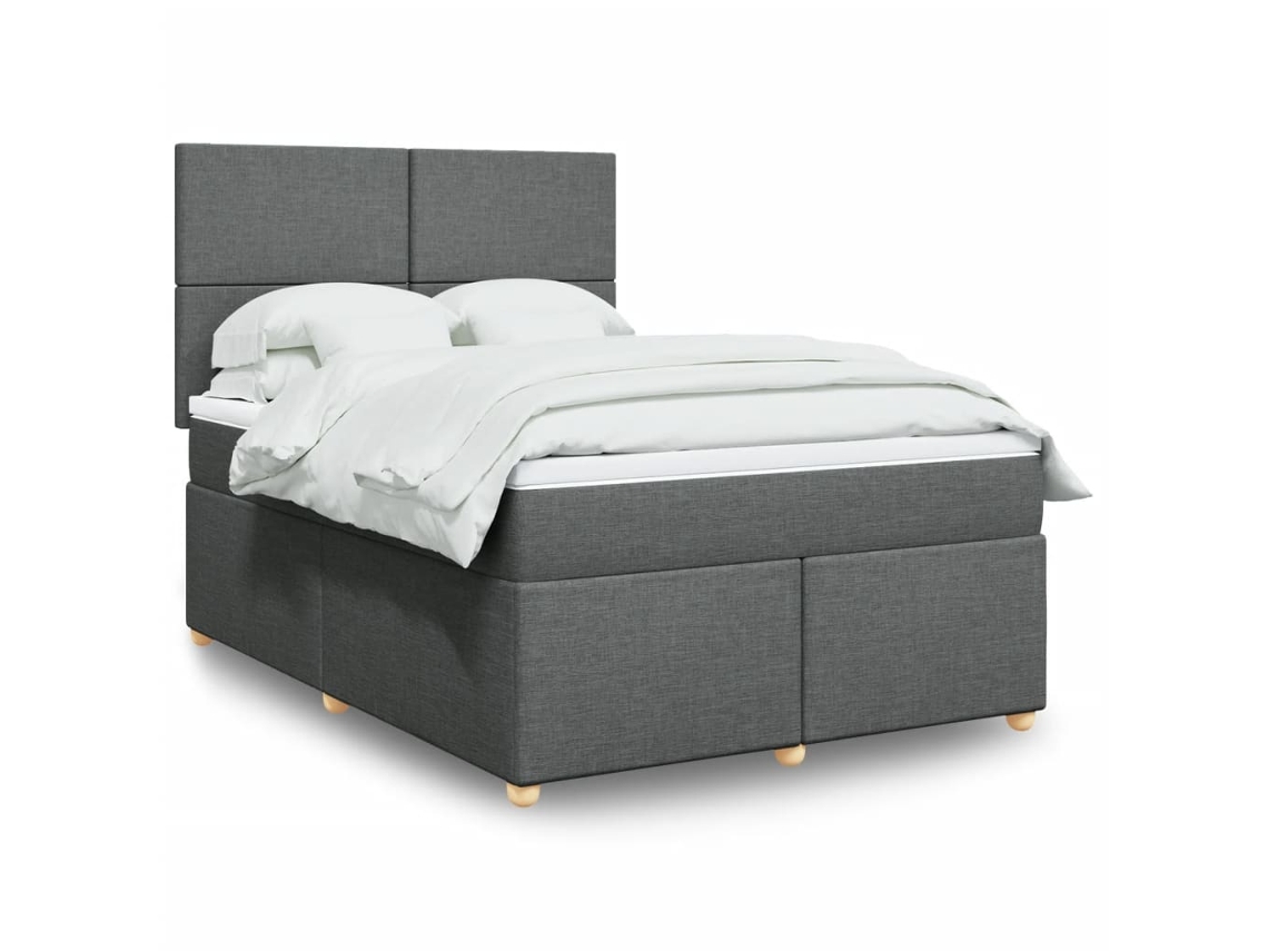 Cama Com Molas/colchão 140x190 Cm Tecido Cinzento-escuro