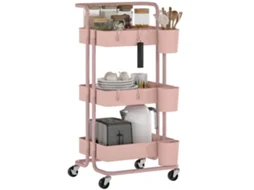Carrinho Auxiliar com Rodas Carrinho de Armazenamento Multifuncional com Ganchos e Caixas Suspensas 42x38x86,5 Cm Rosa Ge