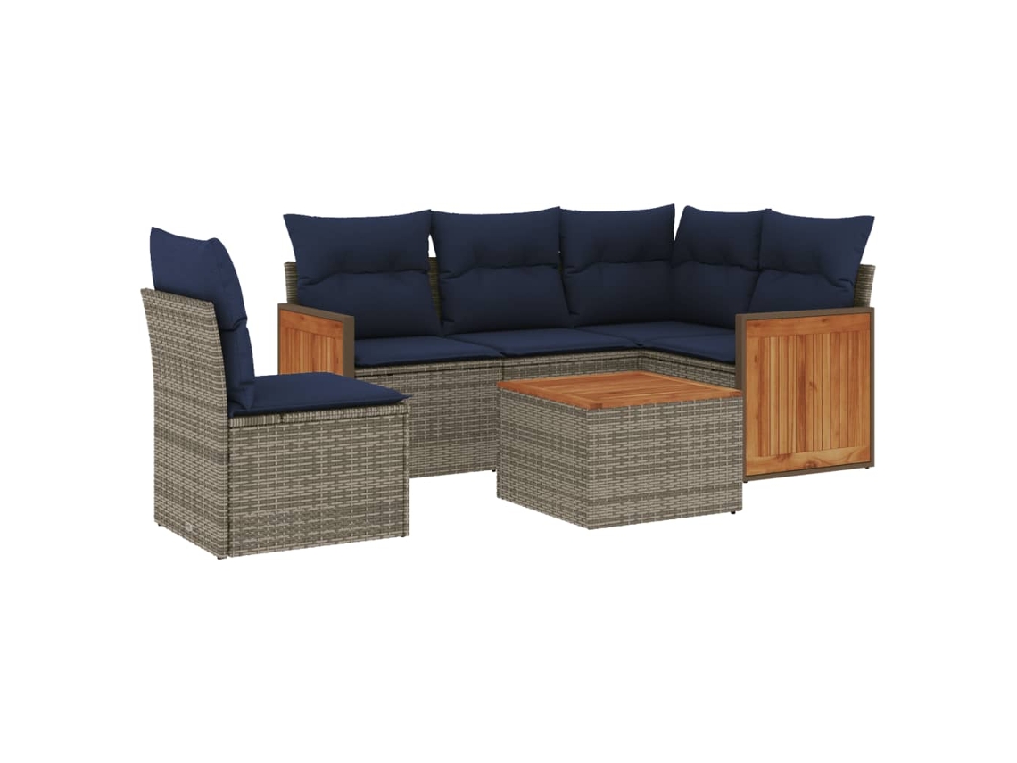 Conjunto de Sofá de Jardim, 6 Peças, Almofadas, Rattan Cinza MAISON EXCLUSIVE