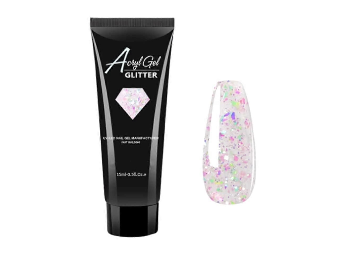 Gel de Unhas Poly Transparente com Glitter, 15ml, Extensão Uv/led Longa Duração para Uso em Salão Ou e M Casa. GOKOCO