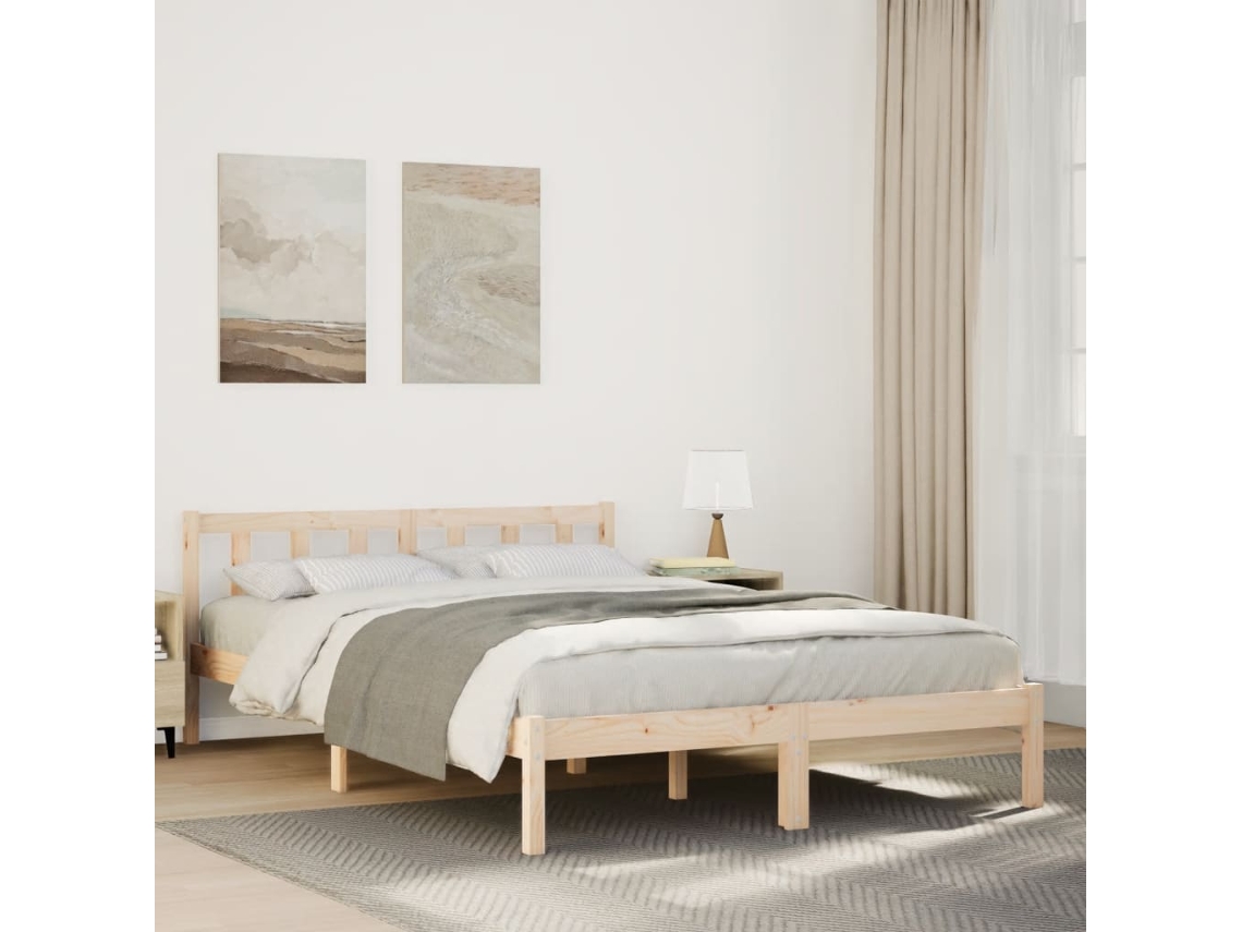 Cama Extra Longa Sem Colchão 160x210 Cm Madeira De Pinho Maciça