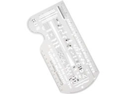 Régua de caligrafia musical Orfofe em plástico com design portátil, modelo multifuncional para desenho de símbolos.