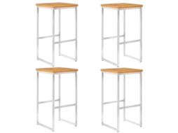 Cadeiras De Bar 4 Pcs Madeira Acácia Maciça E Aço Inoxidável Dkd Home Decor