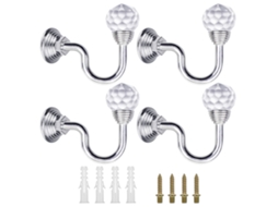 Conjunto De 4 Ganchos De Cristal Para Cortina, Suporte De Parede Para Cortina Com Borla, Cabide Para Roupas(prateado)
