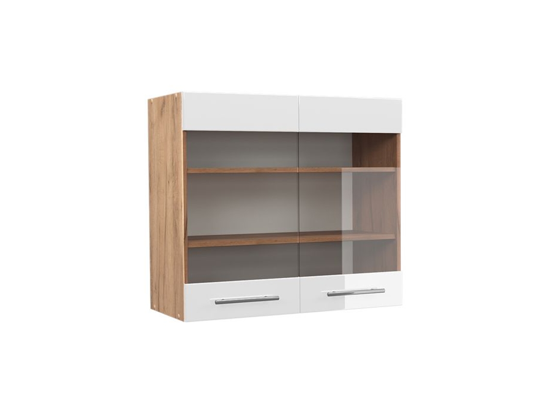 Armário de cozinha VICCO com vidro alto Fame-Line, branco alto brilho, 80 cm