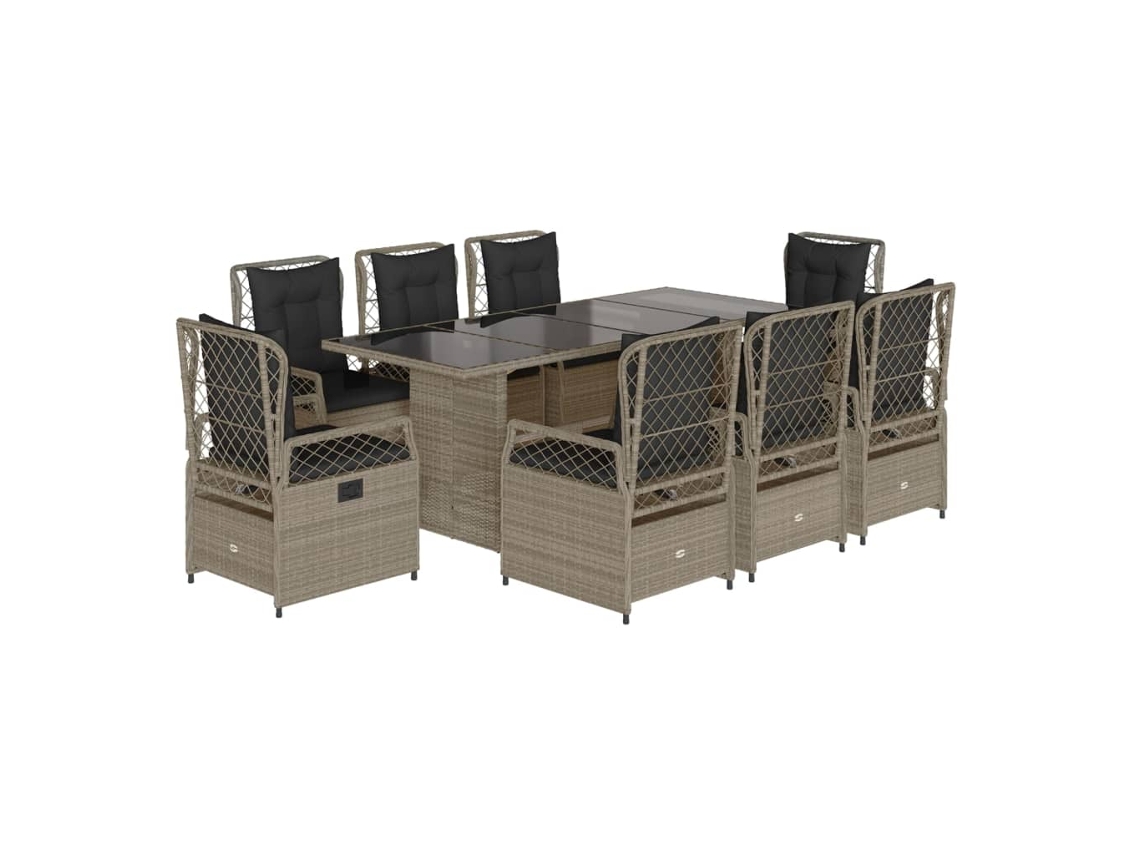 Conjunto de 9 Jantar para Jardim com Almofadões Cinzento Claro MAISON EXCLUSIVE
