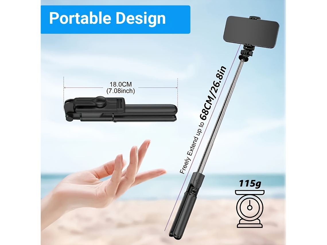 Tripé com Controle Remoto Sem Fio para Selfies Adequados Smartphones Android e Led Usb Portátil Casa Escritório Compacto Durável Viagem STELASPLEN