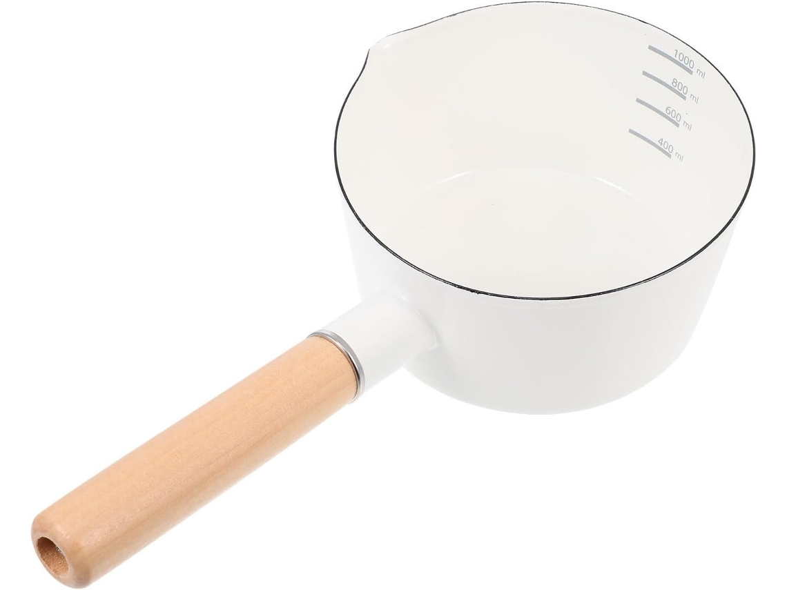 Panela De Leite Esmaltada Estilo Japonês Branco 14 Cm - Resistente Ao Calor Para Cozinhar