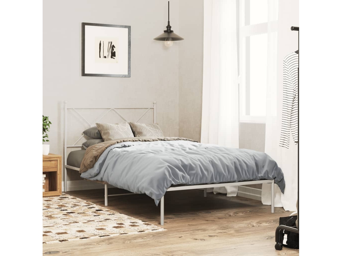 Vidaxl Estrutura de Cama em Metal com Cabeceira 107x203 Cm Branco